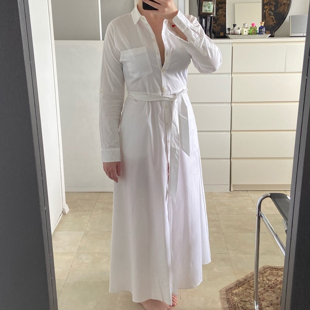 NEW sexy White shirt dress size 2 theory belted long sleeve button up style - Picture 11 of 11
